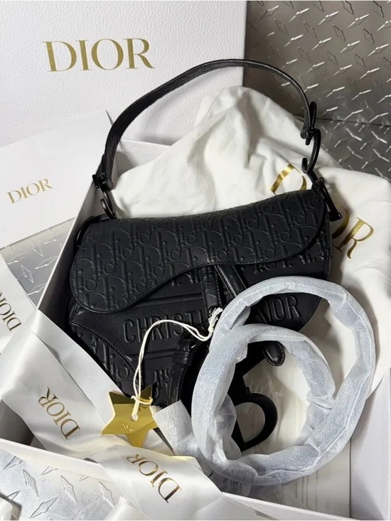 Dior 2023 Embossed Oblique Calfskin Saddle Bag in Matte Black - Picture 9 of 14